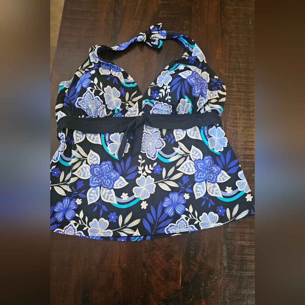 Swimsuits For All Floral Tankini Blue and Black Size 20